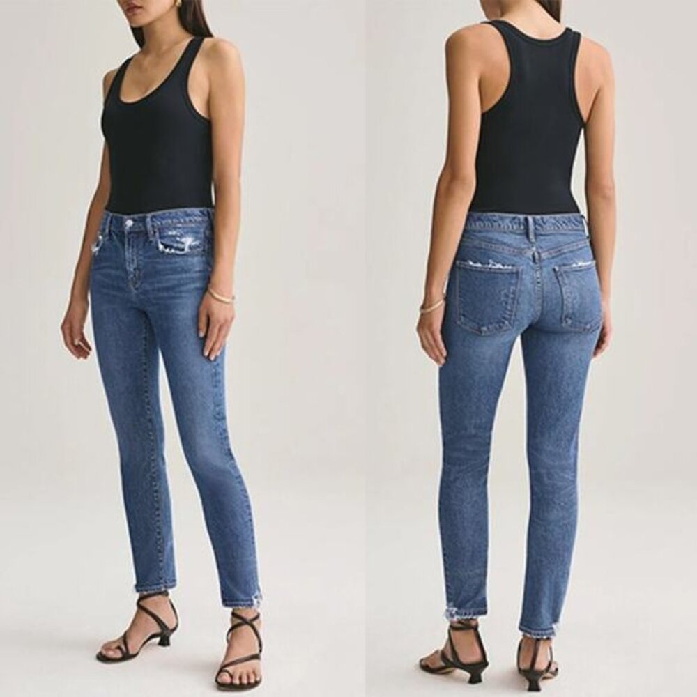 NWT Agolde Toni Mid Rise Straight Fit Blue Denim Jeans in Stratosphere Wash